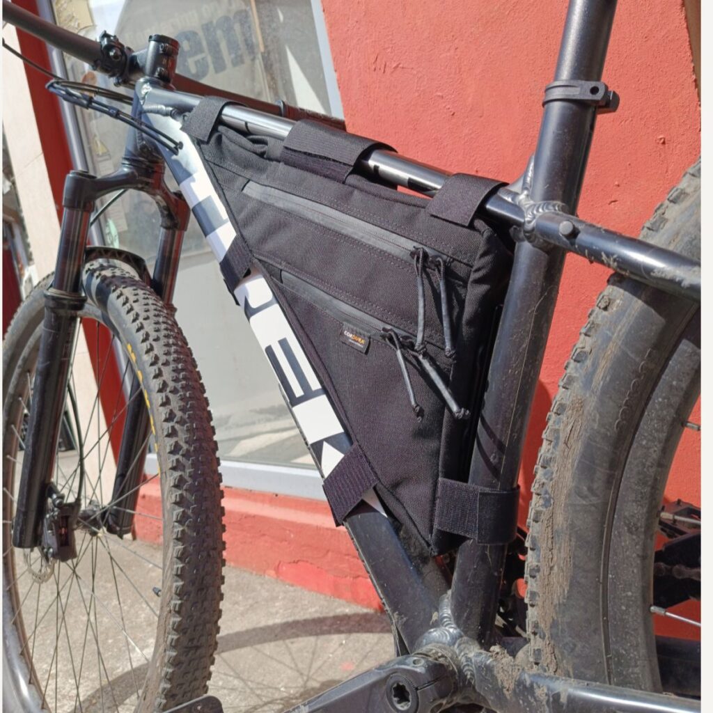 Custom bike frame bag made from durable technical fabric